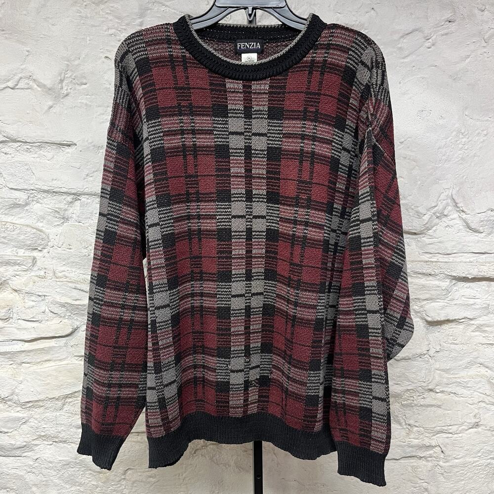 Vtg 90s Crewneck Grandpa Grunge Sweater Boxy Fit 100% Cotton Made In USA Fenzia